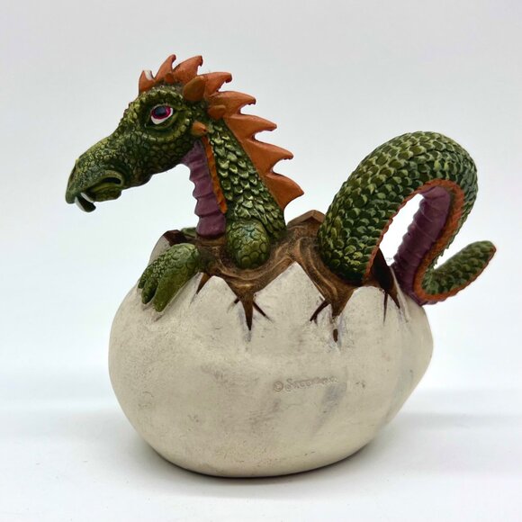 Spooniques Baby Dragon Hatching From Egg Figurine Green Orange Collectible - Picture 4 of 8